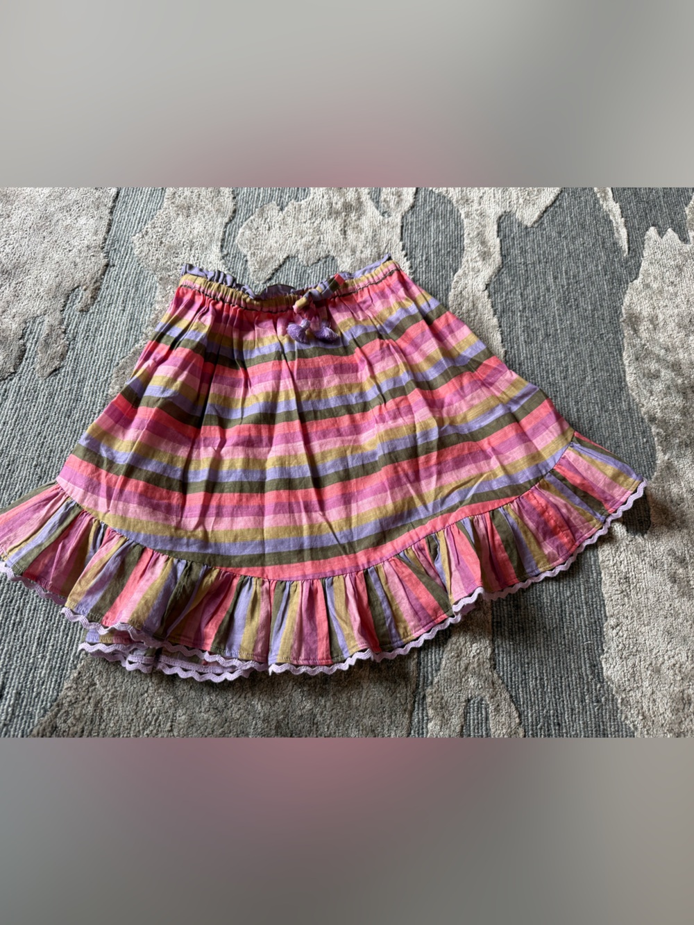 Zimmermann Kids Multicolor Striped Ruffle Skirt in Pink, Green & Purple -Sz 6